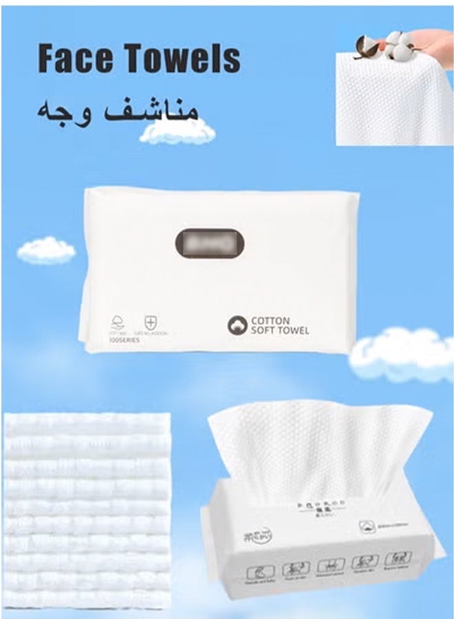 وجه للاستخدام مرة واحدة، مناديل وجه قطنية 100%، مناديل جافة لإزالة المكياج فائقة النعومة، مناديل سميكة لتنظيف الوجه، مناديل وجه يومية لطيفة على البشرة، منشفة وجه نظيفة قابلة للتحلل الحيوي، مناديل وجه ناعمة محمولة للبشرة الحساسة ولتنظيف الوجه للأطفال والعناية الشخصية والسفر (20*15 سم) - Image 1